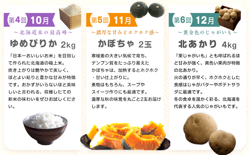 【先行予約】とれたて旬鮮便～北海道旭川市から旬の定期便～全6回 【 野菜 アスパラ グリーンアスパラ アスパラガス ピュアホワイト とうもろこし 赤肉 メロン フルーツ 果物 ゆめぴりか 米 かぼちゃ 北あかり じゃがいも 旭川市 北海道 定期便 頒布会 】 _05690