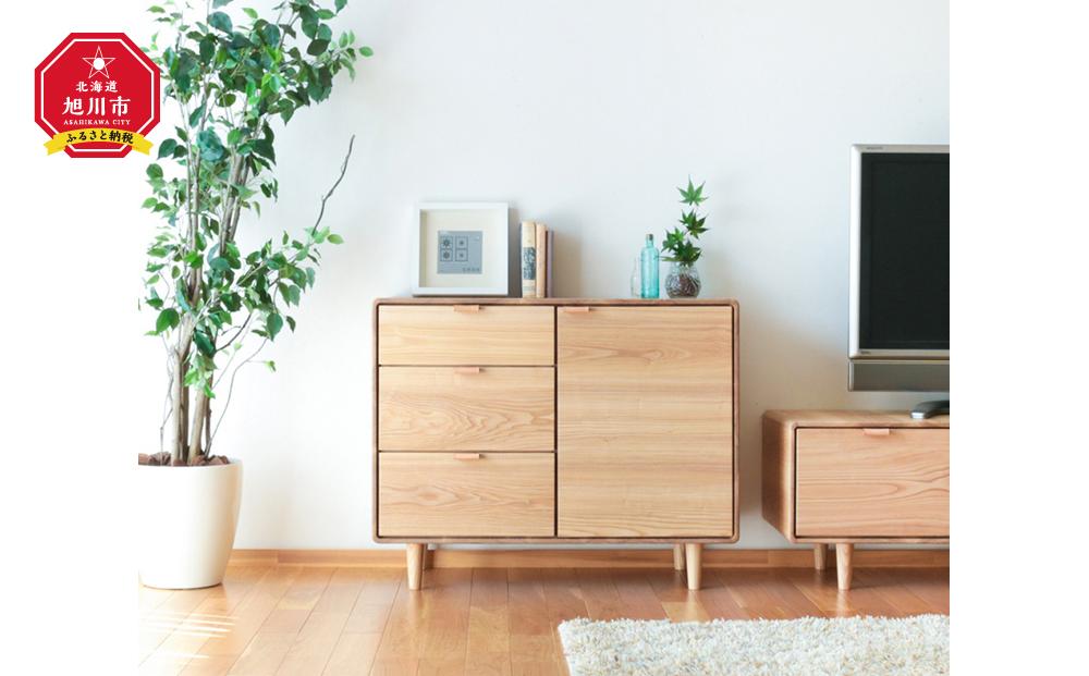 旭川家具 WOW WAO(ワオ) サイドボード 丸脚 【 国産 無垢 インテリア 木製 収納 ナチュラル キャビネット サイドボード リビング ダイニング 北海道 】 _01022