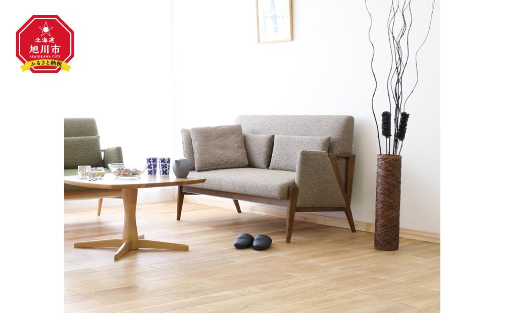 旭川家具 宮田産業 ASH(アッシュ) 2P ソファ ブラウン色 【 国産 無垢 インテリア 木製 ナチュラル ソファ ソファー 2.5人掛け 3人掛け リビング ダイニング 北海道 】_01109