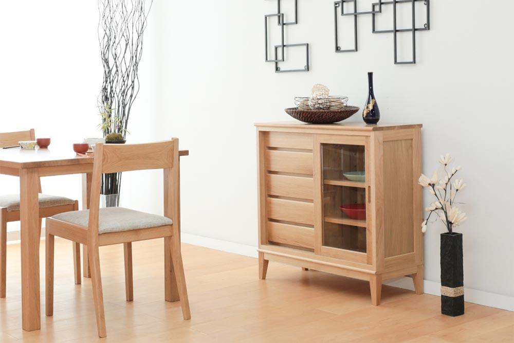 旭川家具 MUKU工房オリジナル ムク キャビネット ナラ 【 国産 無垢 インテリア 木製 収納 ナチュラル キャビネット チェスト リビング ダイニング 北海道 】 _03234