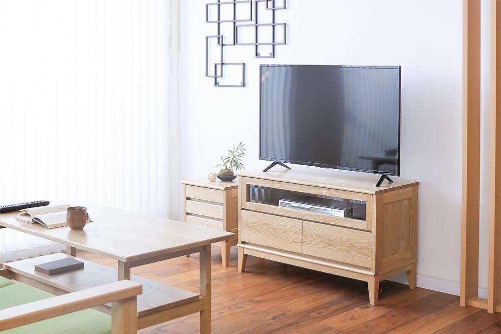 旭川家具 MUKU工房オリジナル ムク TVボード 90 ナラ 【 国産 無垢 インテリア 木製 収納 ナチュラル テレビボード テレビ台 ローボード AVボード リビング 北海道 】 _03240