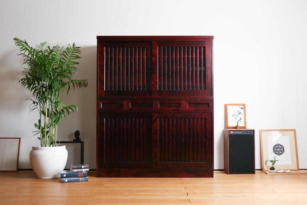 旭川家具 山室家具製作所 民芸家具 北の匠(H) No.1 水屋 150 カバ 【 国産 無垢 インテリア 木製 収納 民芸 ダイニングボード 食器棚 キッチンボード ダイニング キッチン 北海道 】 _03244