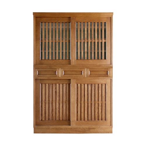 旭川家具 山室家具製作所 民芸家具 北の匠(H) No.2 水屋 120 ナラ 【 国産 無垢 インテリア 木製 収納 民芸 ダイニングボード 食器棚 キッチンボード ダイニング キッチン 北海道 】 _03245