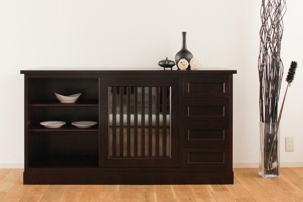 旭川家具 山室家具製作所 民芸家具 北の匠 No.3 サイドボード カバ 【 国産 無垢 インテリア 木製 収納 民芸 キャビネット サイドボード ダイニングボード 食器棚 キッチンボード リビング ダイニング キッチン北海道 】 _03409