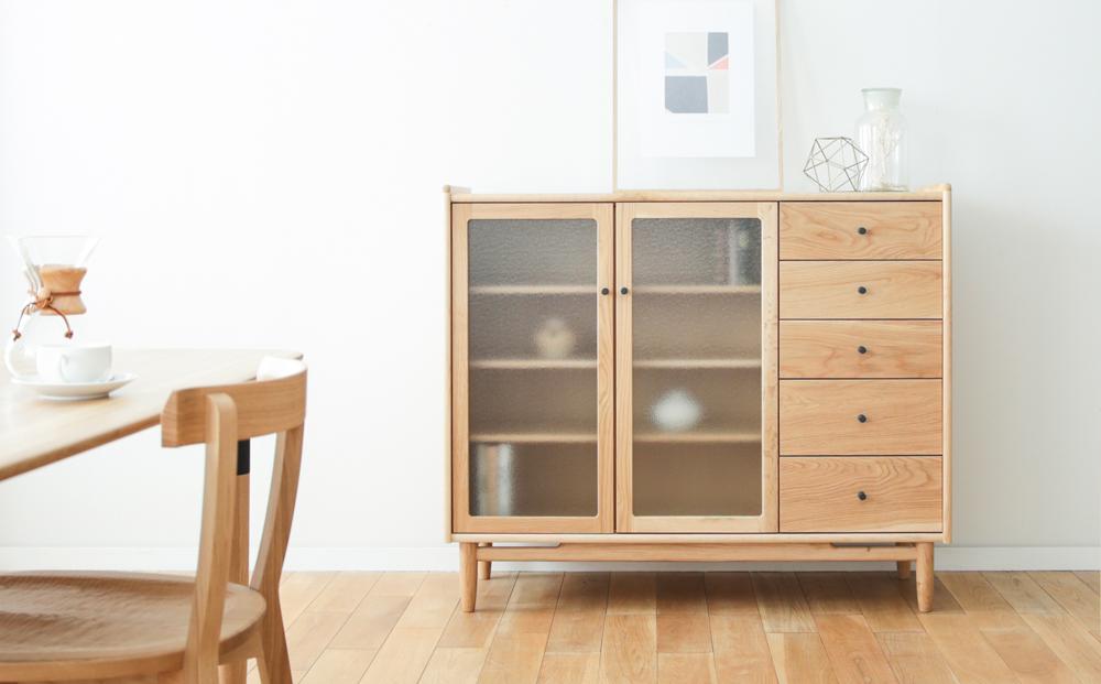 旭川家具 MUKU工房オリジナル ジャム サイドボード 120 北海道ナラ 【 国産 無垢 インテリア 木製 収納 ナチュラル キャビネット サイドボード リビング ダイニング 北海道 】 _04569