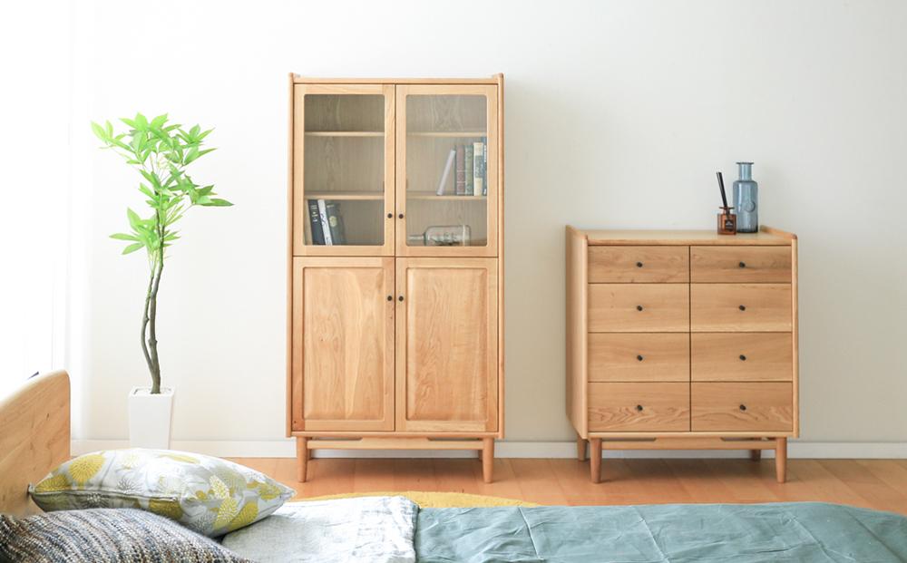 旭川家具 MUKU工房オリジナル ジャム キャビネット 扉 北海道ナラ 【 国産 無垢 インテリア 木製 収納 ナチュラル キャビネット サイドボード リビング ダイニング 北海道 】 _04572