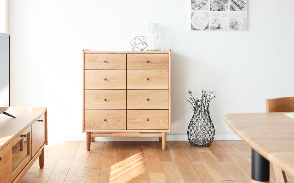 旭川家具 MUKU工房オリジナル ジャム リビングチェスト 北海道ナラ 【 国産 無垢 インテリア 木製 収納 ナチュラル キャビネット チェスト リビング ダイニング 北海道 】 _04576