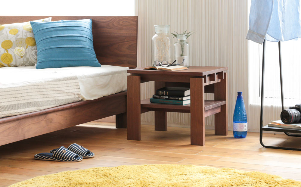 旭川家具 MUKU工房オリジナル ノキ サイドテーブル ウォールナット_04911