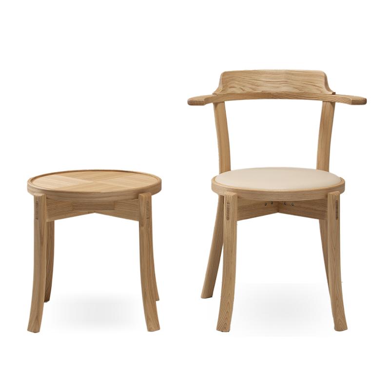 旭川家具 カンディハウス ルントオム チェアー（座張）＆ スツール（木座） 北海道タモNF_00799