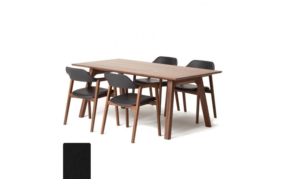 旭川家具 カンディハウス TEN ソリッドテーブル&アームチェアー4脚セット ウォルナットCW_01345