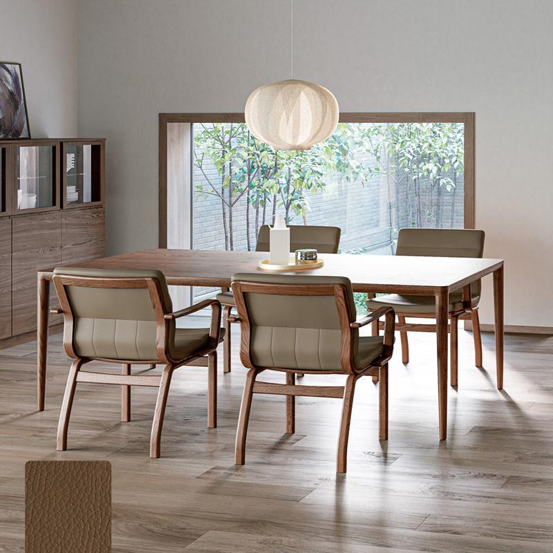 旭川家具 カンディハウス CLテーブル210×95LDラベンダーD アームチェアー 北海道ナラMBR_03098