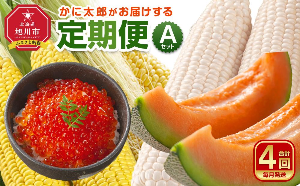 【26年7月発送開始】かに太郎 定期便Aセット（赤肉メロン、ライオンコーン、白くまコーン、無添加鮭イクラ醤油漬け）全4回 _01193