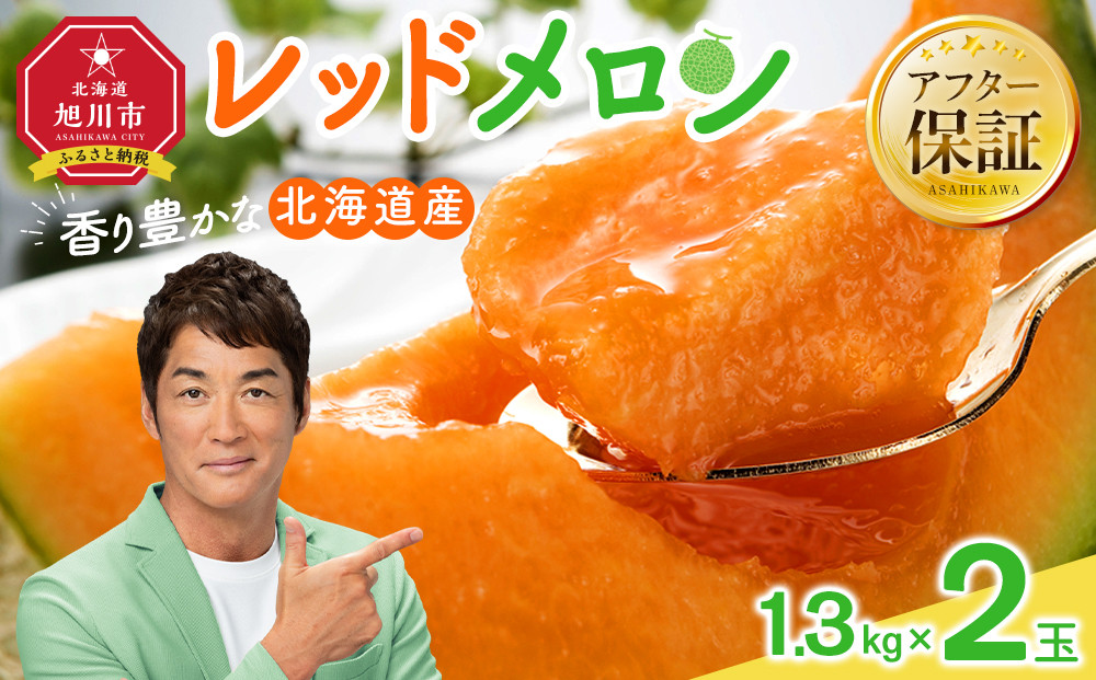 【26年発送先行予約】香り豊かな 北海道レッドメロン 1.3kg×2玉(2026年7月下旬から発送開始予定) 【 果物 くだもの フルーツ メロン 赤肉 赤肉メロン 旬 お取り寄せ 甘い 北海道産 旭川市 北海道 】_04540