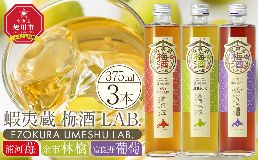 【日本酒ベースの果汁梅酒】 蝦夷蔵 梅酒 LAB.セット（苺・林檎・葡萄）
