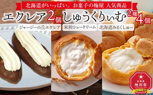 エクレア2個としゅうくりぃむ2種4個のセット_03882 【 シュークリーム 菓子 お菓子 おかし スイーツ デザート 洋菓子 旭川 北海道 人気 お楽しみ セット 食品 】
