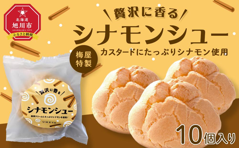 梅屋特製カスタードにたっぷりシナモン使用【シナモンシュー】10個入り 【 シュークリーム 菓子 お菓子 おかし スイーツ デザート 洋菓子 旭川 北海道 人気 お楽しみ セット 食品 】_04273