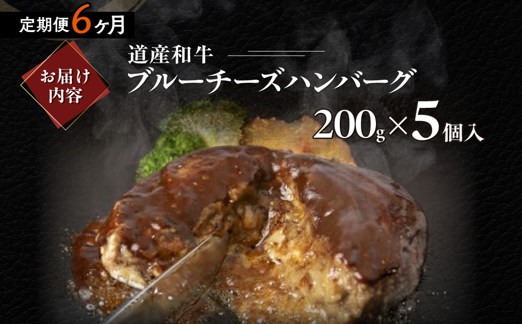 【6ヶ月定期便】道産和牛ブルーチーズハンバーグ（200g）5個入り MROA196