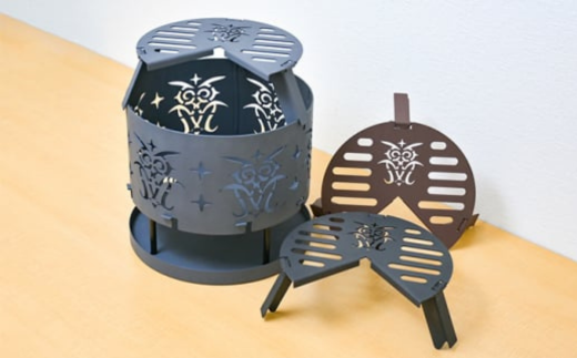 アイヌ柄 焚火台 と 専用五徳 （コタンコロカムイ） ブラック MROS002-1