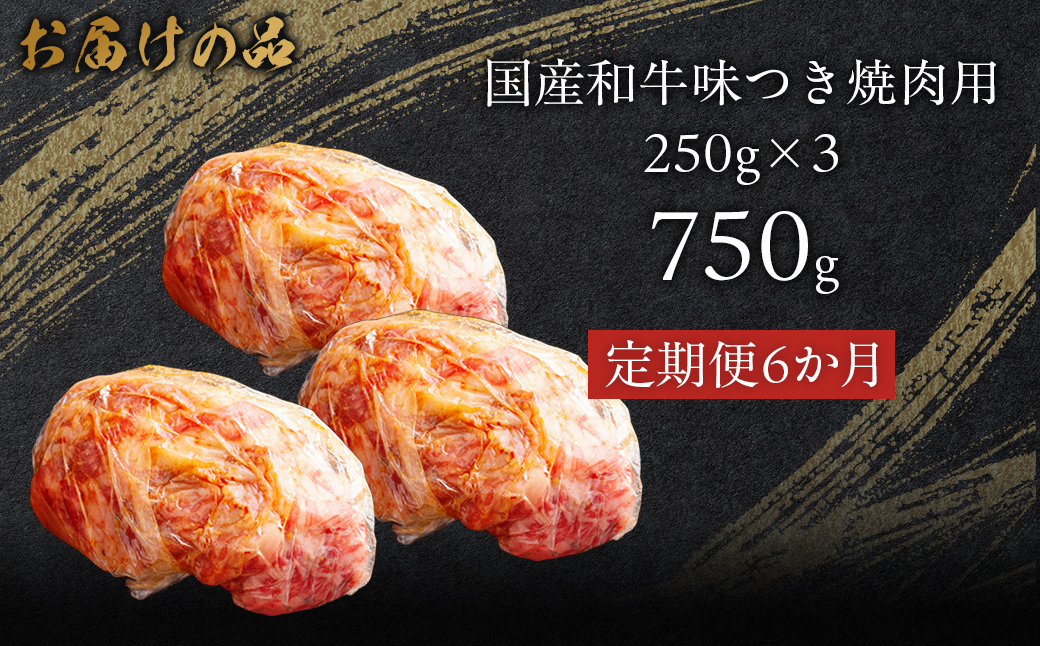 【6か月定期便】国産和牛味つき焼肉用 750g (250g×3) MROBM015