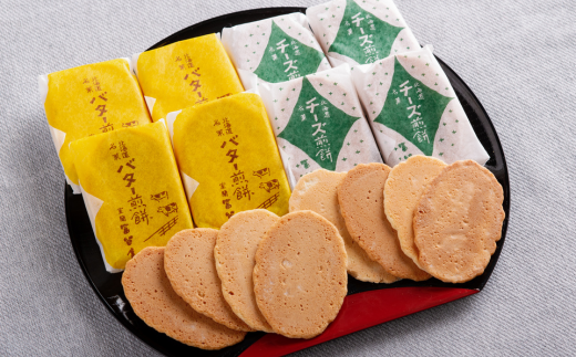 バター煎餅 4枚包み×16個・チーズ煎餅 4枚包み×16個 MROT001