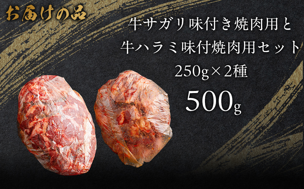 牛サガリ味付き焼き肉用と牛ハラミ味付焼き肉用セット 500g（各250g×1） MROBM065