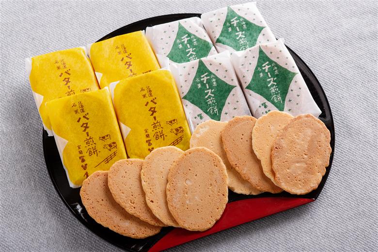 【定期便2回】バター煎餅 4枚包み×12個・チーズ煎餅 4枚包み×12個 MROT003