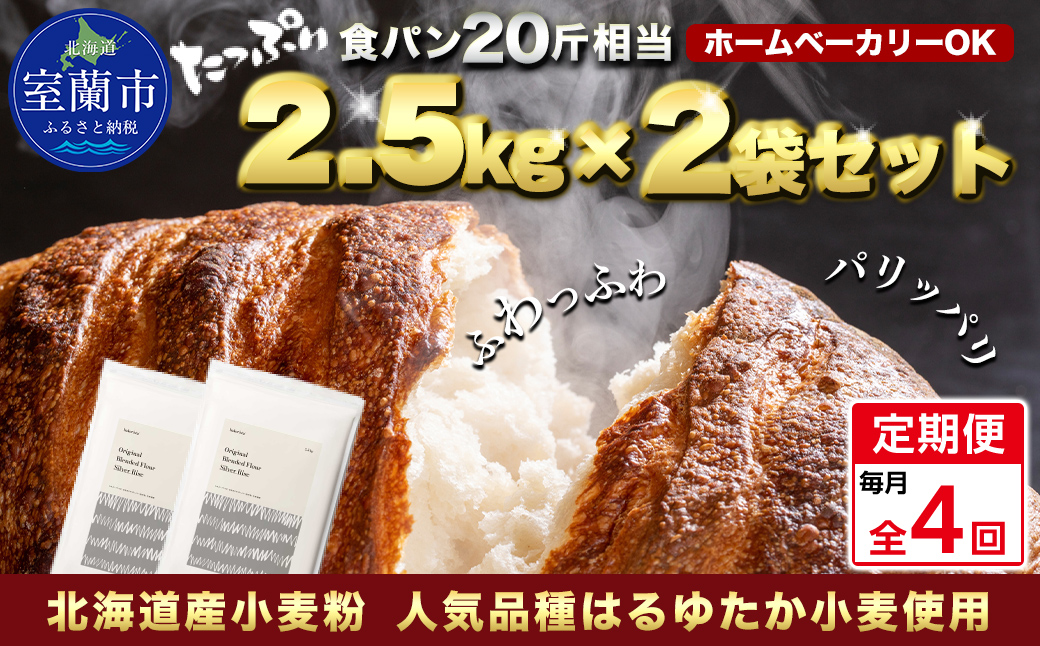 【毎月定期便】北海道産 はるゆたかブレンド小麦粉 シルバーライズ（パン用強力粉）5kg 全4回 MROBI028