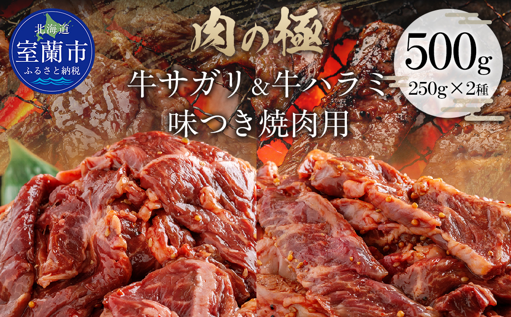 牛サガリ味付き焼き肉用と牛ハラミ味付焼き肉用セット 500g（各250g×1） MROBM065