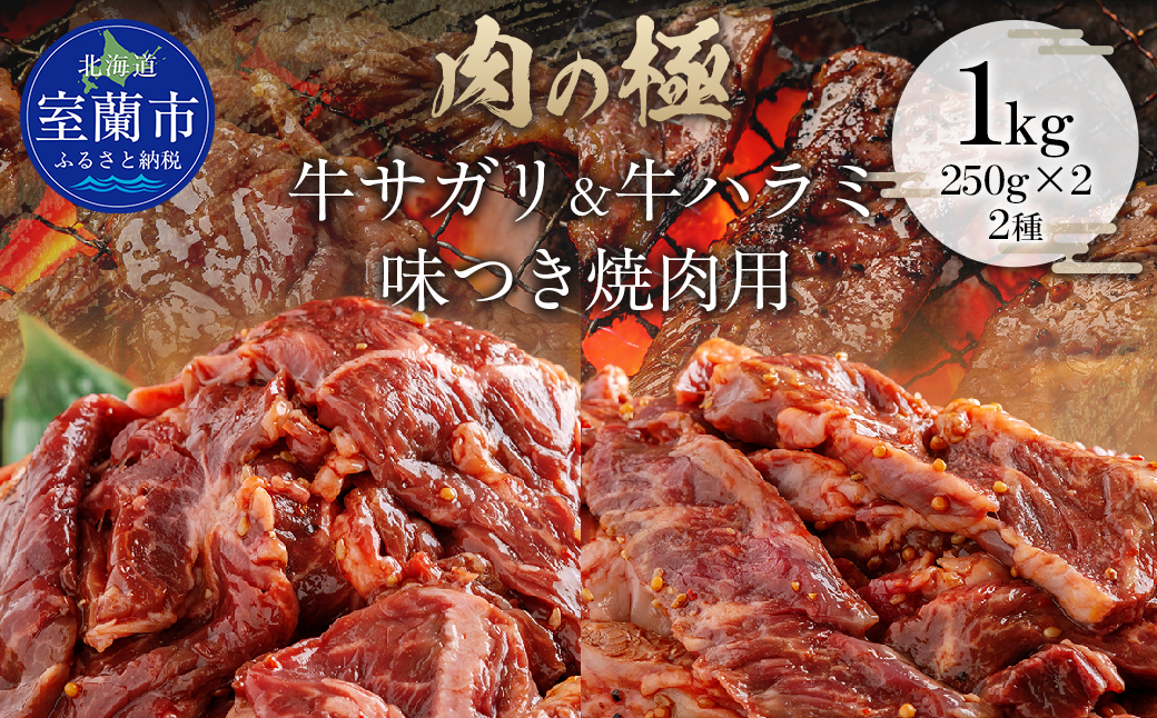 牛サガリ味付き焼き肉用と牛ハラミ味付焼き肉用セット 1kg（各250g×2） MROBM066