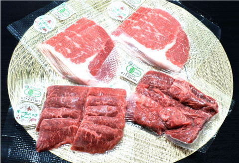釧路生まれ、釧路育ちのオーガニックビーフ 赤身セット（焼肉用150g×2枚、赤身しゃぶしゃぶ用150g×2枚） ふるさと納税 肉 F4F-3360