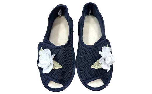 室内シューズ ネイビー (前開き) L Lサイズ 入院用 介護用 靴 母の日 ギフト くつ ルームシューズ 雑貨 _F4F-8168
