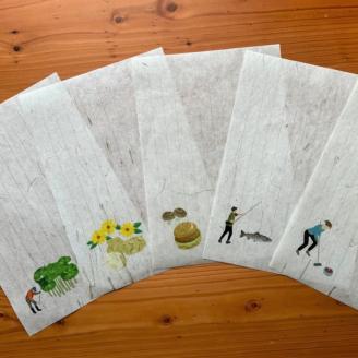 富貴紙レターセット①（はがき5枚、イラスト付便箋5枚、白封筒5枚） ふるさと納税 雑貨 ステーショナリー 手紙 和紙 おしゃれ 音別町 北海道 _F4F-3593