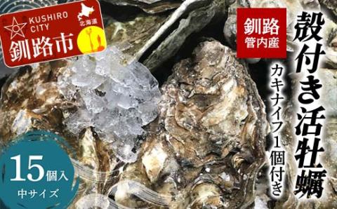 釧路管内産！殻付き活牡蠣【中】15個  _F4F-2987