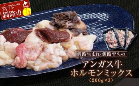 釧路生まれ、釧路育ちのアンガス牛ホルモンミックス 200g×3 国産 ホルモン 牛 牛肉 国産 ホルモン ハツ モツ 冷凍 焼肉 もつ鍋 煮込み 小分け 北海道 _F4F-3320