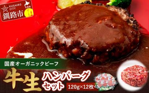生ハンバーグ120g×12枚 釧路生まれ、釧路育ちのオーガニックビーフ 牛肉 ハンバーグ 国産 牛 肉 お肉 個包装 牛肉 おかず お弁当 北海道 _F4F-3500