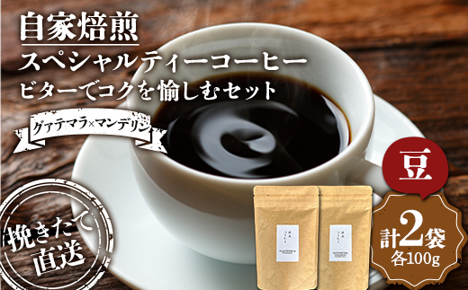 【期間限定！寄附額改定↓！】挽きたて直送 ビターでコクを愉しむセット【グァテマラ×マンデリン】グァテマラ（豆） 100g インドネシア マンデリン（豆）100g 飲み比べセット セット コーヒー 珈琲 焙煎 _F4F-4771