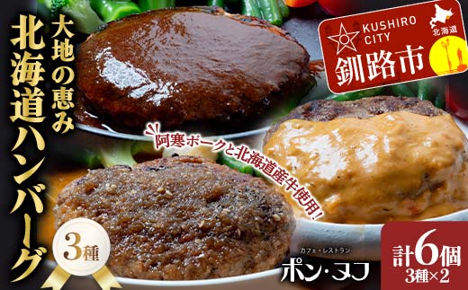 北海道産牛＆阿寒ポーク使用 ハンバーグ 冷凍 真空パック 小分け 150g×6個セット 合いびき 特製 デミグラス ガーリック アメリケーヌソース ご当地グルメ 惣菜 ギフト お取り寄せ _F4F-8558