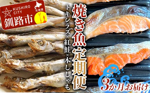 【3か月連続定期便】 トキシラズ 紅鮭 本ししゃも 焼き魚定期便 小分け 冷凍 北海道産 魚介 海鮮 魚 鮭 紅鮭 さけ サケ しゃけ シャケ 時鮭 時知らず ときしらず ししゃも ご飯のお供 ご飯 米 北海道 釧路市 _F4F-9214