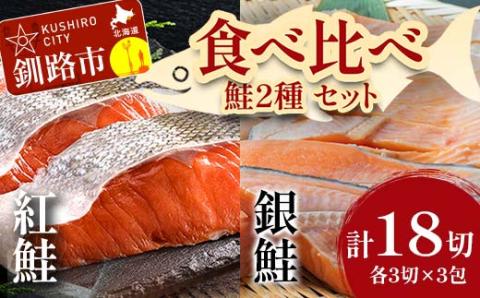 ふるさと納税 釧路市 紅鮭×3切れ×6パック 銀鮭×3切れ×6パック 食べ比べ 計36切 F4F-2212