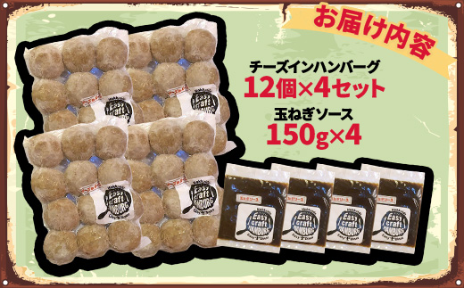 チーズ in 生ハンバーグ 12個×4セット+玉ねぎソース150g×4【配送不可地域：離島】