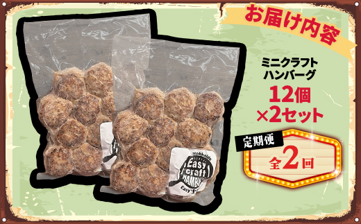 【毎月定期便】ミニクラフトハンバーグ(ミニ12個入り 1セット)　ソースなし 2セット全2回【配送不可地域：離島】