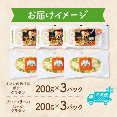 十勝 グラタン2種セット 各3個 ブロッコリー ポテト レンジであたため 北海道 帯広市【配送不可地域：離島】