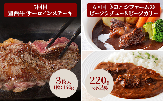 【毎月定期便】豊西牛満喫コース全6回【配送不可地域：離島】