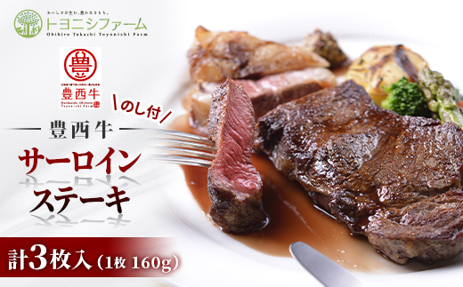 【のし付】豊西牛サーロインステーキ 3枚入 計480g ギフト 贈答用 トヨニシソース付【配送不可地域：離島】