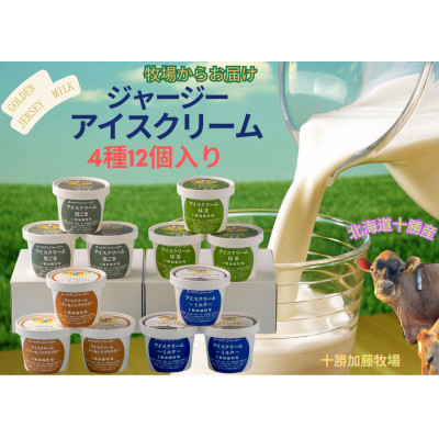 ゴールデンジャージーアイスクリーム12個セット(ミルク・アーモンドプラリネ・黒ごま・抹茶 各3個)【配送不可地域：離島】