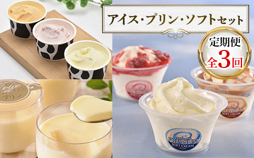 【毎月定期便】北海道 十勝 スイーツ 定期便(アイス・プリン・ソフトクリーム)全3回【配送不可地域：離島】