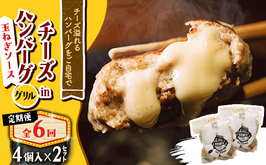【毎月定期便】チーズ in ハンバーグ　グリル 4個入(玉ねぎソース)2セット全6回【配送不可地域：離島】