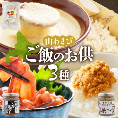 十勝 山わさび入り ごはんのおとも 3種 とろろ＆イカの塩辛＆醤油漬け 各1個 北海道 帯広市【配送不可地域：離島】