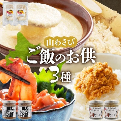 十勝 山わさび入り ごはんのおとも 3種 とろろ＆イカの塩辛＆醤油漬け 各2個 北海道 帯広市【配送不可地域：離島】
