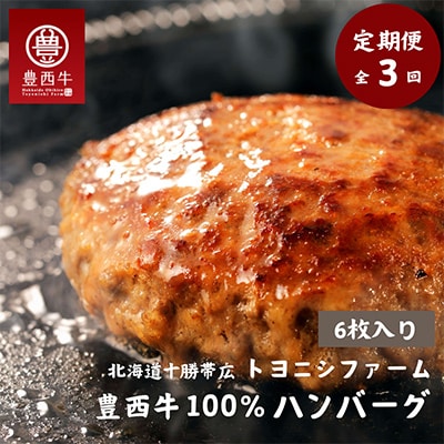 【毎月定期便】豊西牛100%ハンバーグ 6枚セット全3回【配送不可地域：離島】